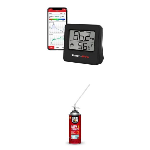 TP357W Smart Digital Thermometer Humidity Monitor and 12 oz. Gaps and Cracks Insulating Spray Foam Sealant Combo - The Home Depot