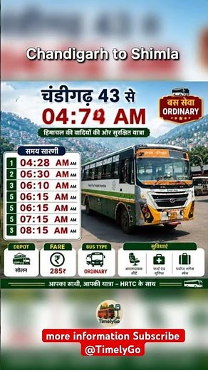 Full Timetable Chandigarh to Shimla Bus Service