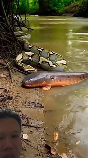 Giant reticulated python electrocuted by fish.