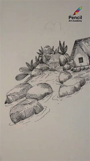 Easy landscape pen sketch drawing technique | Drawing technique of line art