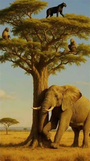 Angry Elephant : Panther & Baboons on Sky-High Tree | #Wildlife #Elephant #Savanna #nature