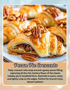 🥐 Pecan Pie Crescents – Buttery, flaky, and full of gooey pecan goodness! Ingredients: 1 can crescent roll dough 1/2 cup chopped pecans (plus a few whole ones for topping) 1/4 cup brown sugar 2 tbsp corn syrup or maple syrup 2 tbsp unsalted butter, melted 1/2 tsp vanilla extract Pinch of salt 1 egg, beaten (for egg wash) Instructions: Preheat your oven to 375°F (190°C) and line a baking sheet with parchment paper. In a bowl, mix the chopped pecans, brown sugar, corn syrup, melted butter, vanill
