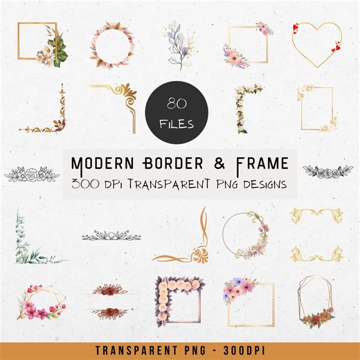 Elegant Border Photo Framing Png Bundle: Trendy Botanical Frame Png, Digital Modern Design - Etsy