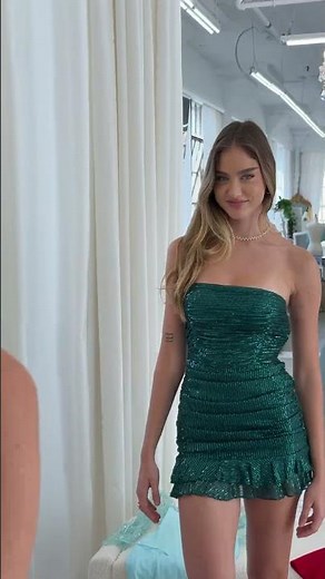 Glamorous Green for Homecoming✨ Sequin Ruched Bodycon Dress