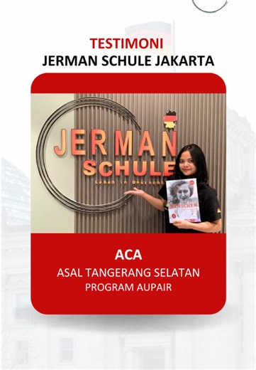 Aca, peserta program aupair yang berasal dari Tangerang. Sudah menyelesaikan kursus bahasa dari A1-B1 dan ngerasain sendiri serunya belajar di Jerman Schule Jakarta! 🇩🇪 Mulai dari suasana kelas yang menyenangkan, tutornya baik dan sabar dan metode pembelajarannya bagus! 🎲🧠 Buat kamu yang pengen belajar Bahasa Jerman tapi tetap fun, yuk ikuti jejak Aca! 😄 📩 DM kami buat info program belajar bahasa dan persiapan ke Jerman. Konsultasi GRATIS! 📍 Lokasi JS Yogyakarta: Jl. Cempaka No. 14A, Daer