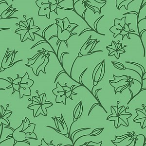 A seamless pattern with the colors of bells. Dark green contour on an...