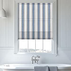 No Drill Roman Shades,Custom Size,Stripes of Blue | 60％ Blackout Roman Blinds for Indoor Windows,Thermal Insulation, Privacy,Easy to Install for Bathroom
