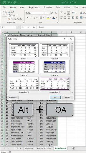 Format data like a table automatically in excel