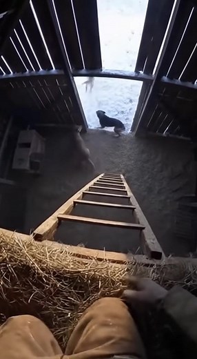 A Montana farmer is thanking his dogs after a heart-stopping encounter in his barn, where a mountain lion climbed a ladder directly toward him as he sat frozen in the loft above. The dramatic video — recorded from the farmer’s point of view — begins inside the dim upper level of the barn. The farmer is seated in the hay, not moving, when he spots a mountain lion enter through the open barn doors below. Instead of prowling around on the ground, the cougar immediately locks onto the loft and begin