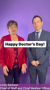 A special message from Alex Munter, President and CEO, and Lindy Samson, Chief of Staff and Chief Medical Officer, to CHEO's physicians and medical staff. Happy National Physicians' Day! Thank you to our incredible CHEO doctors and all our medical staff dedicated to the health and well-being of the children and youth in our community. You are brave, compassionate and we appreciate you more than words can say. Do you have CHEO physician or medical staff who made a difference in the life of your f