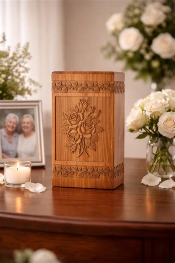 Wooden Cremation Urn Box for Ashes, Hand Carved Rose Floral Memorial Funeral Urns - Etsy