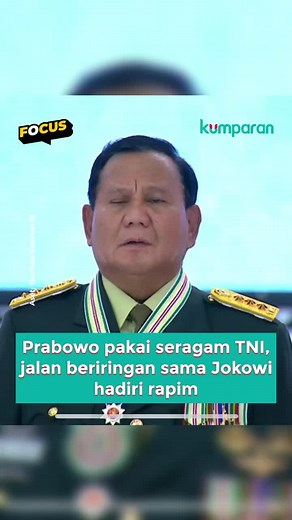 Menteri Pertahanan (Menhan) Prabowo Subianto telah tiba di Mabes TNI Cilangkap, Rabu (28/2 untuk menghadiri Rapim TNI/Polri. Pantauan di lokasi, Prabowo tiba pukul 08.40 WIB. Ia menggunakan Pakaian Dinas Upacara (PDU) TNI lengkap berwarna hijau. Prabowo yang hadir lebih dulu terlihat menyambut Presiden Jokowi yang mengenakan jas berwarna abu-abu. Hari ini, selain Rapim TNI, Prabowo juga bakal menerima tanda kehormatan kenaikan pangkat istimewa menjadi jenderal bintang 4 dari Jokowi. ⁠ #focus #pr