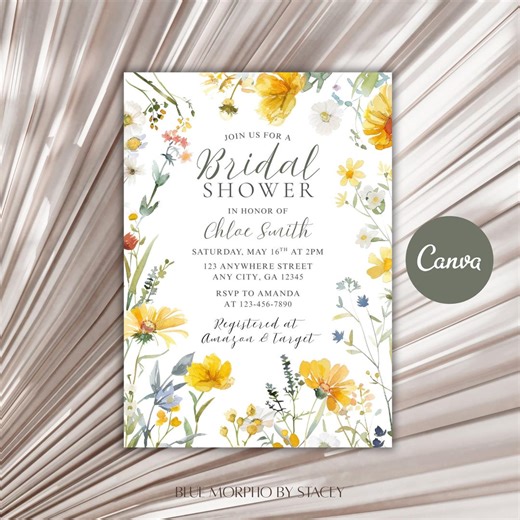 Wildflower Bridal Shower Invitation | Garden Party Boho Floral (canva Template) - Etsy