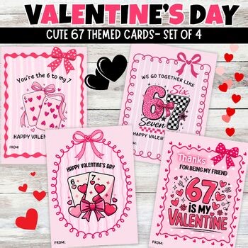Cute 67 Themed Valentine's Day Girl Pink Printable Cards Party Coquette Trendy
