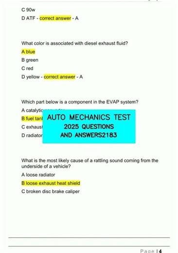 AUTO MECHANICS TEST 2025 QUESTIONS AND ANSWERS2183 video