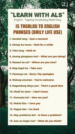 15 Tagalog to English Daily Phrases You Must Know | Learn English Fast | Learn With ALS 🧑🏻‍🏫