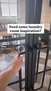 Reposting this from Black Suburban Farmhouse to share her gorgeous laundry room! She customized our Mountain French Full Double Barn Doors in a Flat Black finish for this stunning entryway! Most of the time doing laundry is the last thing we want to do, but having a laundry room this beautiful might help with the laundry blues!🙃 #laundryroomdecor | Rustica Hardware