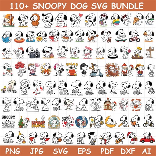110+ Cute Cartoon Dog SVG Bundle - Puppy Clipart Collection - Snoopy Dog Sublimation Files - Cute Snoopy Circuit Cut Files - Etsy