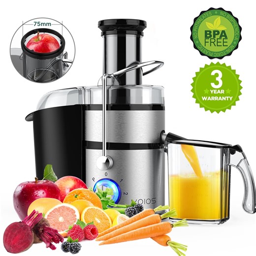 TENKER 1300W Juicer Centrifugal Juicer Machine Wide 3” Feed Chute Juice Extractor Easy to Clean, Fruit Juicer , 3 Speeds, Easy to Clean, Stainless Steel, BPA-Free