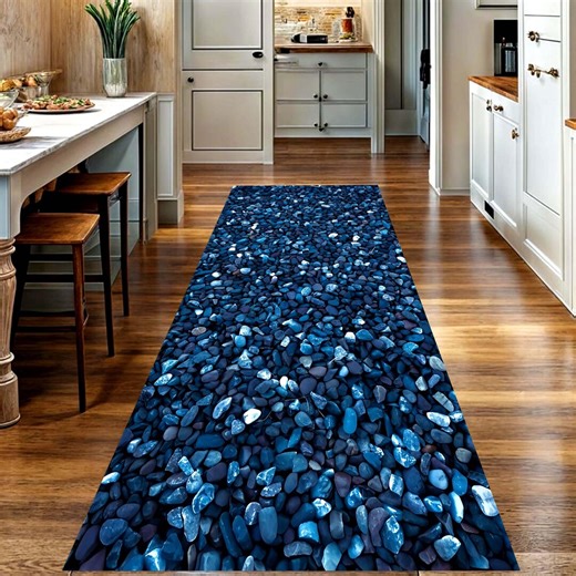 Blue Pebble Runner Rug: River Stone Hallway Carpet, Non-slip Machine-washable - Etsy