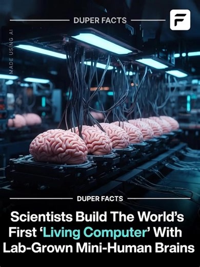 Swiss research firm FinalSpark is developing biocomputers built from living human brain cells, a field known as biocomputing. The systems use lab-grown neuron clusters called organoids, created from human skin cells and connected to electrodes to receive and send signals. | Duper Facts
