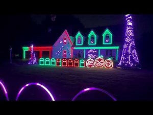 LED Halloween House Light Show at Night