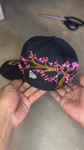 Blossom tree🌸 #sterlocks #stitchedbysterlocks #sewing #handembroidery #create #art #diy #cap #newera #design #streetwear #blossomtree #la #fitted #customwear #embroidery #custom #customhat