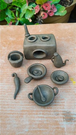 diy mini clay kitchen set✌, #kitchenset #pottery #creativeclayideas #miniature #art #new #claypot