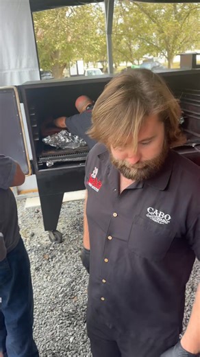 Cook school hog going on the Myron Mixon Smoker RFG 72 smoker. 250 degrees for 22-24 hours. Will be perfect for breakfast in the morning. Keep Smokin Warriors. | Myron Mixon