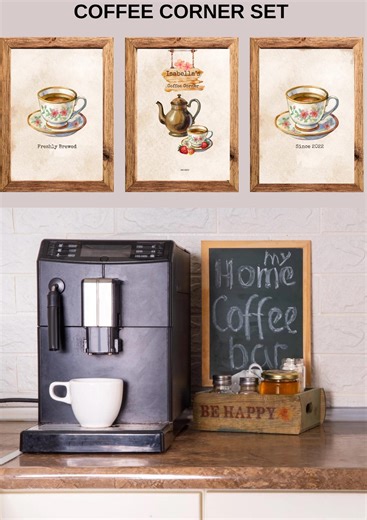 Personalized Coffee Corner Wall Art Set of 3, Custom Kitchen Decor, Vintage Coffee Bar Signs, Printable Coffee Art, Housewarming Gift Digita - Etsy
