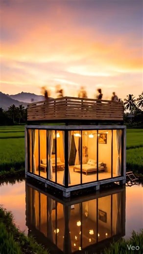 membangun rumah di tengah sawah dengan pemandangan alam yang indah