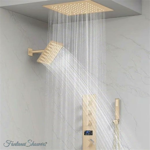 Fontana Moniga™ Collection Champagne Thermostatic LED Shower Set FS-7820CP