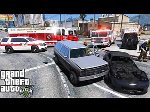 GTA 5 Play As A Firefighter Mod 49 | Charlotte Fire Department Engine & Rescue Respond To A Car Fire