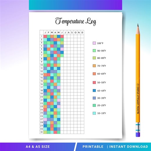Temperature Log PRINTABLE - Temperature Tracker - Temperature Record Sheet - Weather Log - Weather Tracker - Instant Download - A4/A5 - Etsy
