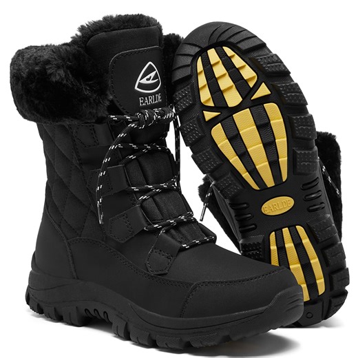 Women’s Snow Boot With Waterproof Lace Up Mid-Calf Outdoor Winter Deep Tread Rubber Sole