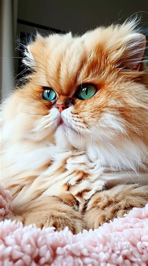 Majestic fluffy Persian cat with glowing green eyes sharing a charming cozy moment 🐾✨ #CATLab