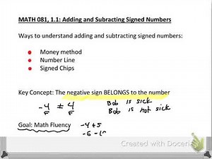 MATH 081 1.1 adding and subtracting signed numbers intro