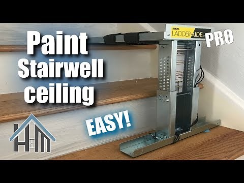 How to paint stairway stairwell ceiling! Review for Ladder aide pro! Easy.