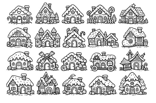 Gingerbread House SVG Bundle – 20 Unique Gingerbread Home Icons, Black Outline Christmas Clipart | White Background, Cricut and Silhouette - Etsy