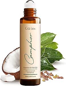 Gya Labs Camphor Essential Oil Roll On - 0.34 Fl Oz - Travel Size Roller for Camping, Skin, Aromatherapy Relief, Convenience