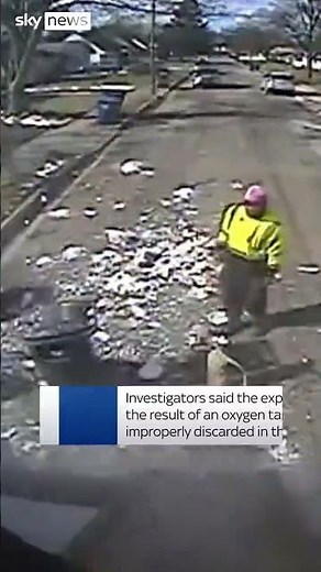 Moment oxygen tank explodes inside bin lorry