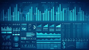 Data analysis Investment dashboard with bar charts, line graphs, and metrics. Perfect for business intelligence, finance, and statistical data analysis themes. Investment background 4k