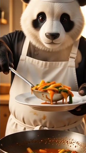 Cute Panda Chef Cooking Delicious Steak 🐼🥩 #Shorts #panda #kitchen #ai