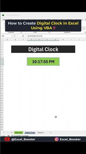 Digital Clock in Excel using VBA ⏰ #excel #shorts #exceltips #exceltricks