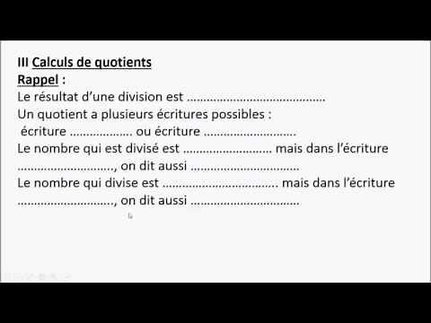 Niveau 5ème : C3 - Calcul de quotient