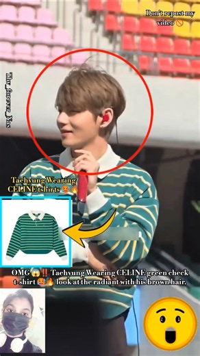OMG 😱‼️ Taehyung Wearing CELINE green check t-shirt 🥵🔥 look at the radiant with his brown hair 🫠🤌