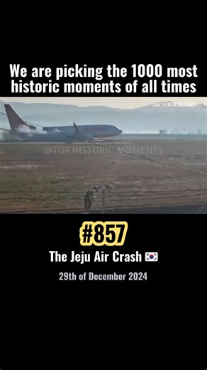 Top Historic Moments on Instagram: "On the 29th of December 2024, Jeju Air Flight 2216, a Boeing 737-800 from Bangkok, crash-landed belly-first at Muan International Airport in South Korea after a bird strike damaged both engines mid-flight. The plane skidded off the runway, hit a concrete localizer mound, and exploded into a fireball, killing 179 of the 181 aboard. Two crew members in the tail survived with injuries. The deadliest aviation disaster in South Korean history sparked global outrage