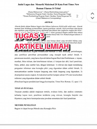 Format Penulisan Artikel Ilmiah Lengkap untuk Tugas 3