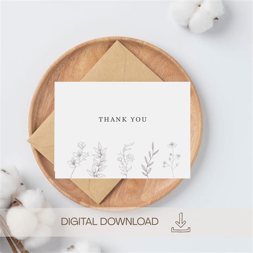 Printable Thank You Card | Digital Download | Simple | 5 X 7 Inch | 2 Versions - Etsy