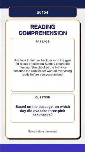 Reading Comprehension Quiz | Based on the passage, on which day did ava take three pink